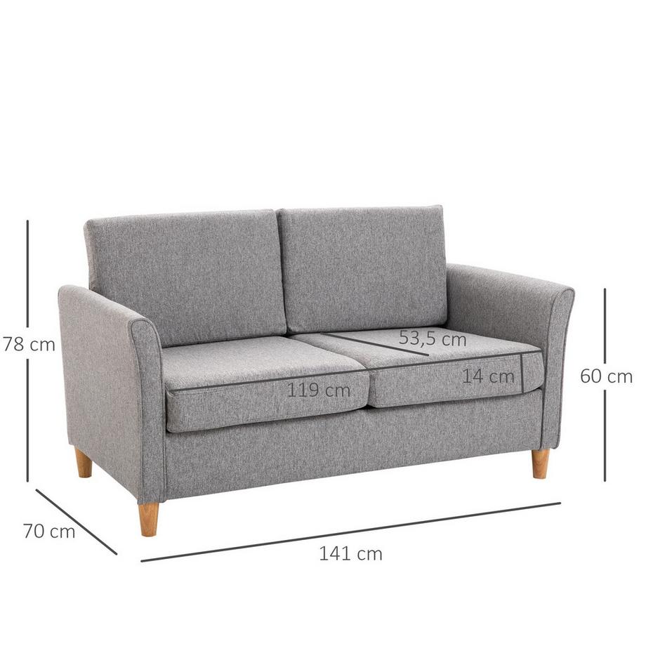 Northio Canapé Double®, Canapé Confortable, Déhoussable Avec Coussins, Lin, Gris Clair, 141X65X78Cm  