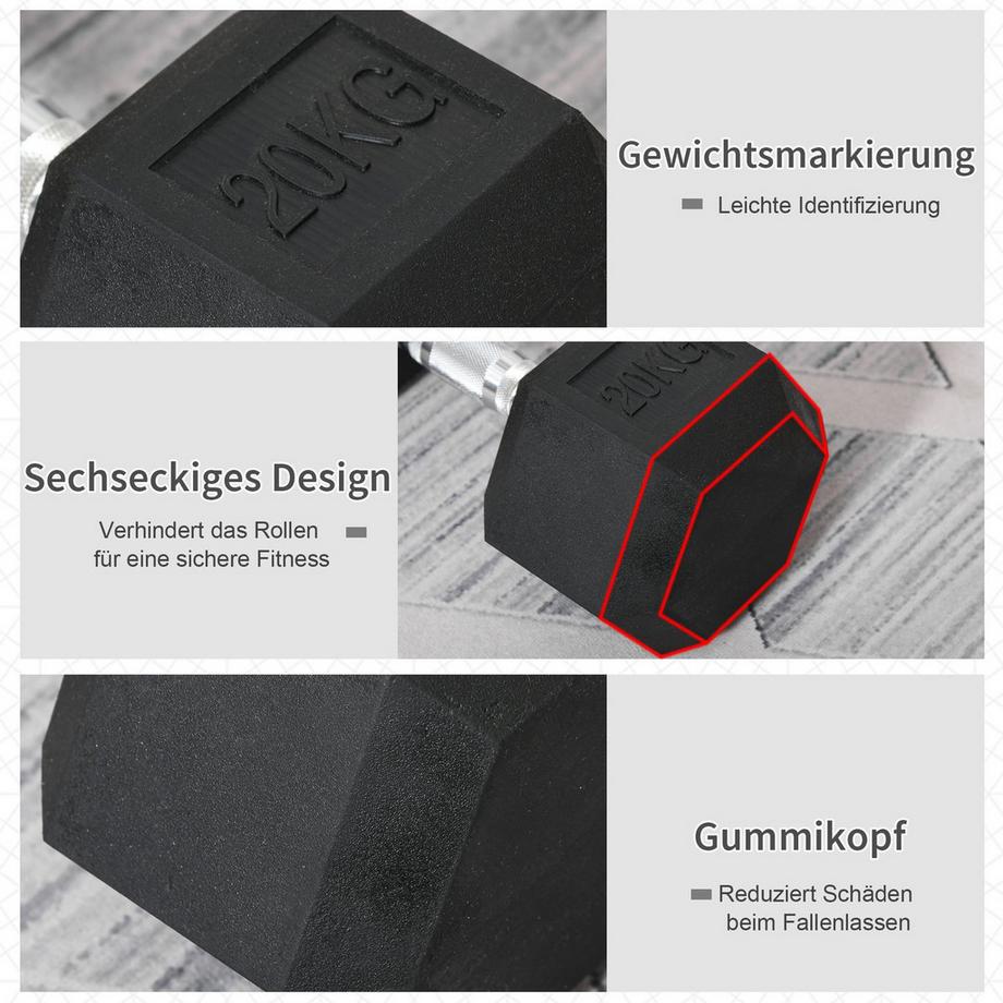 Northio  Manubrio Esagonale, 20 Kg, Ghisa Con Copertura In Gomma, Nero 