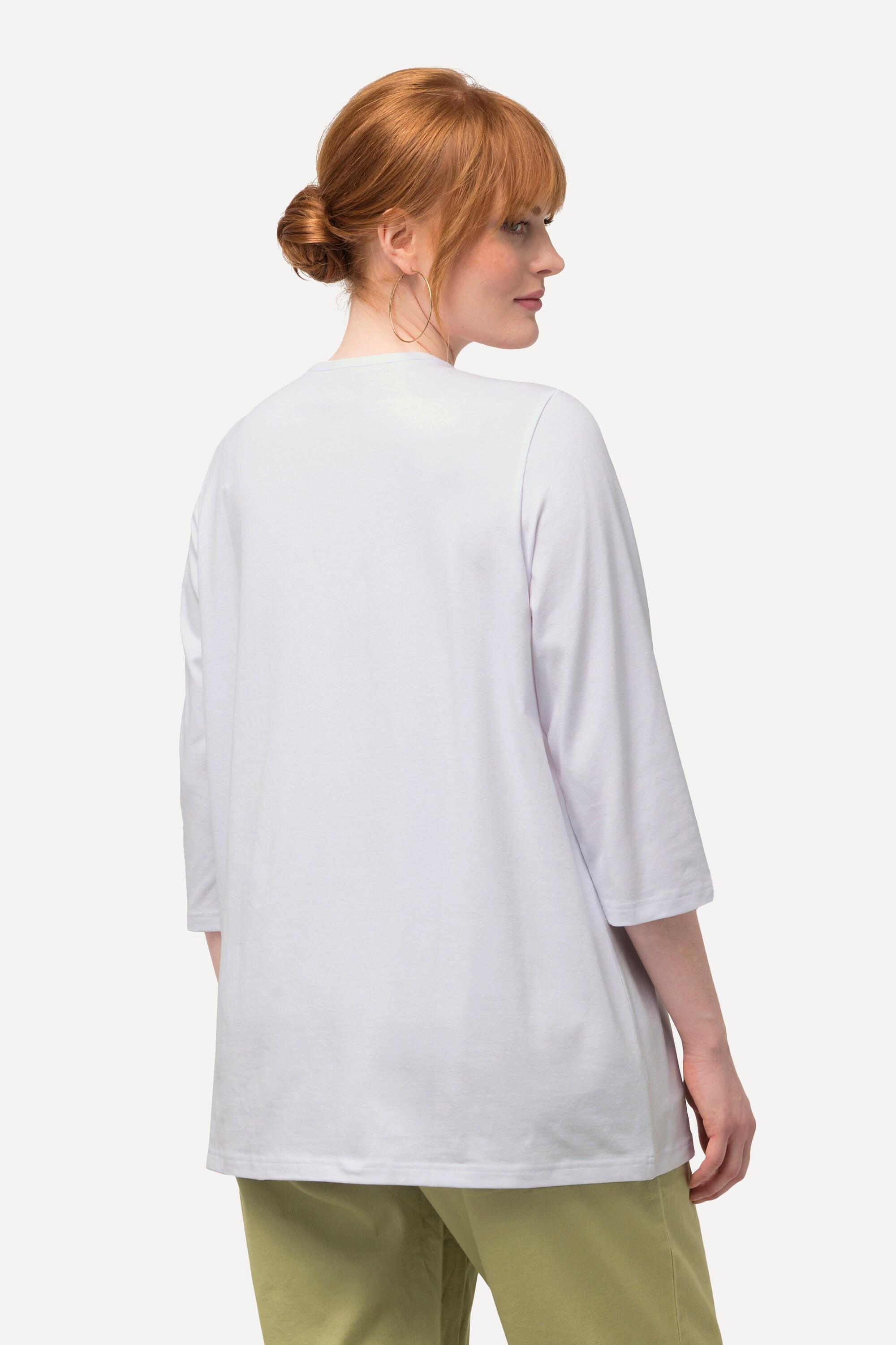 Ulla Popken  Shirt, Vogel, A-Linie, V-Ausschnitt, 3/4-Arm 