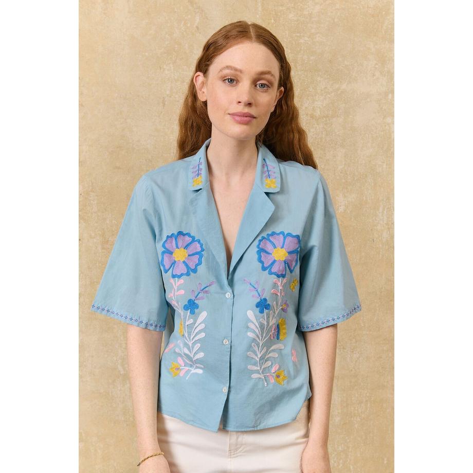 Bestickte kurzärmelige Bluse