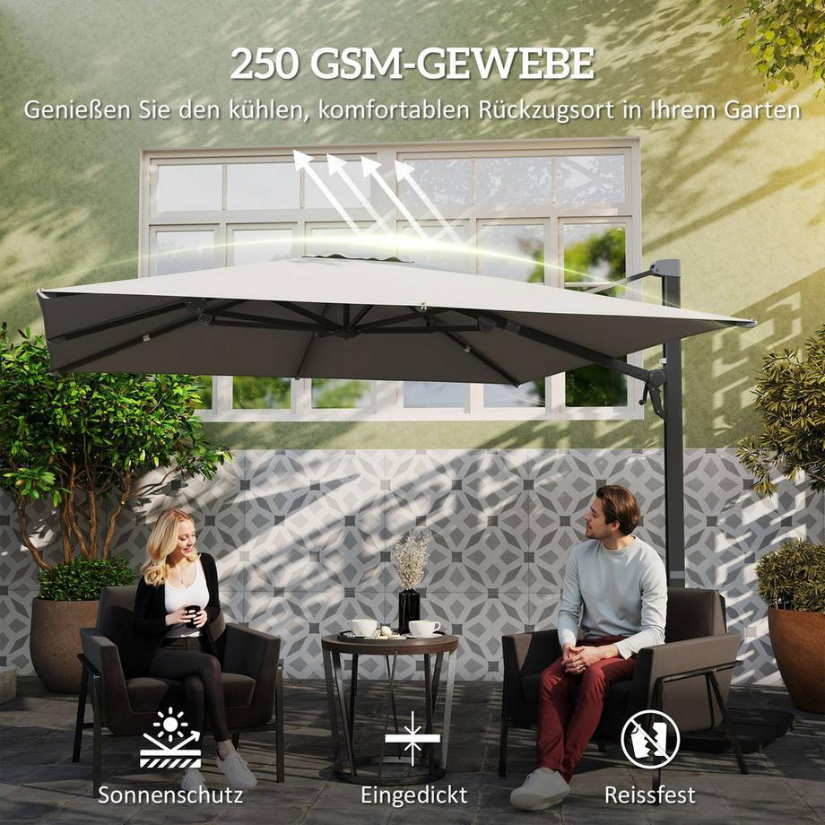 Northio Alu Ampelschirm 3 x 3 m 360° drehbar Sonnenschirm mit Kurbel Ständer neigbar Wasserabweisend Marktschirm höhenverstellbar Gartenschirm Kurbelschirm Sonnenschutz für Garten Balkon Hellgrau Aosom  