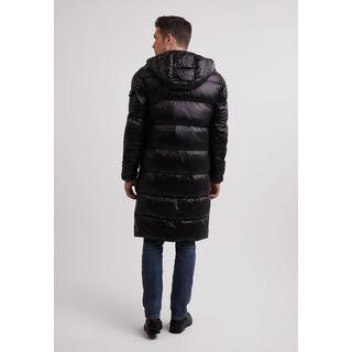 CASH-MERE.CH  Long manteau matelassé en duvet d’aspect brillant, dotée d’une capuche à doublure en cachemire 