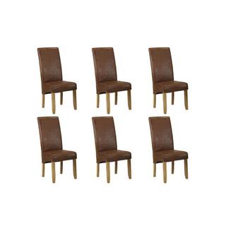 Vente-unique Lot de 6 chaises SANTOS Microfibre aspect cuir vieilli Pieds bois clair  