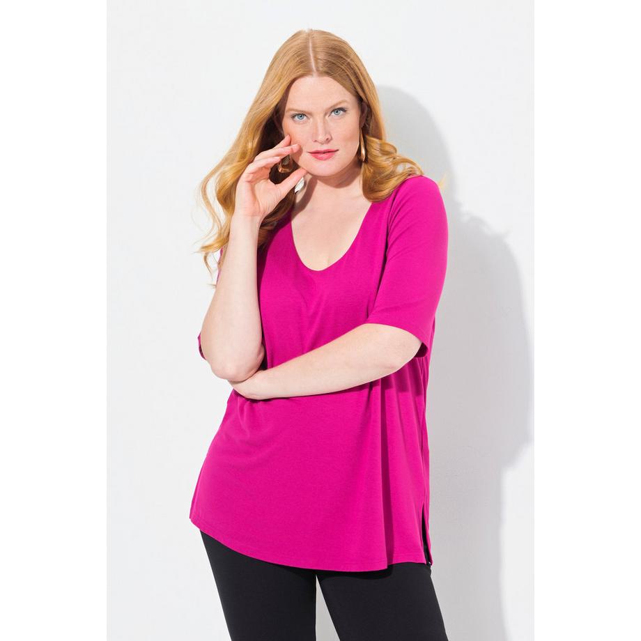 Ulla Popken T-shirt doppio strato davanti scollo a V mezza manica  