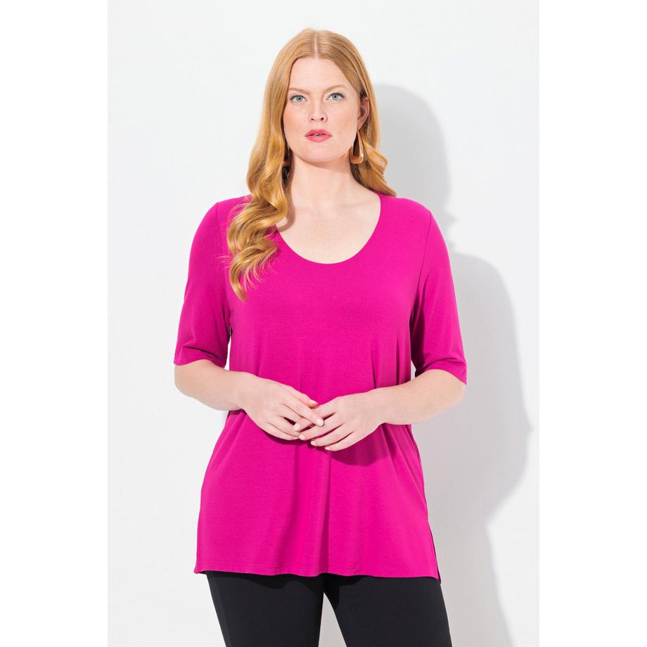 Ulla Popken T-shirt doppio strato davanti scollo a V mezza manica  