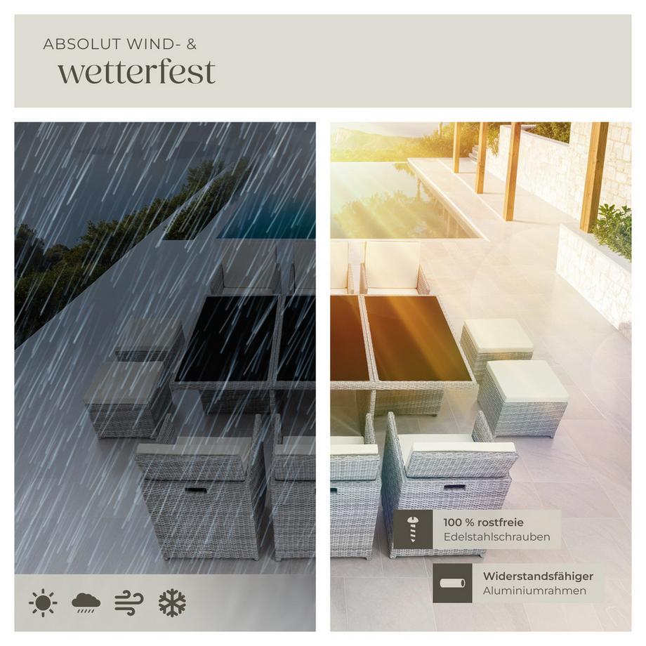 Tectake Rattan Sitzgruppe, Gartenmöbel Set 6+4+1, Schutzhülle, umklappbare Lehnen, robustes Design  