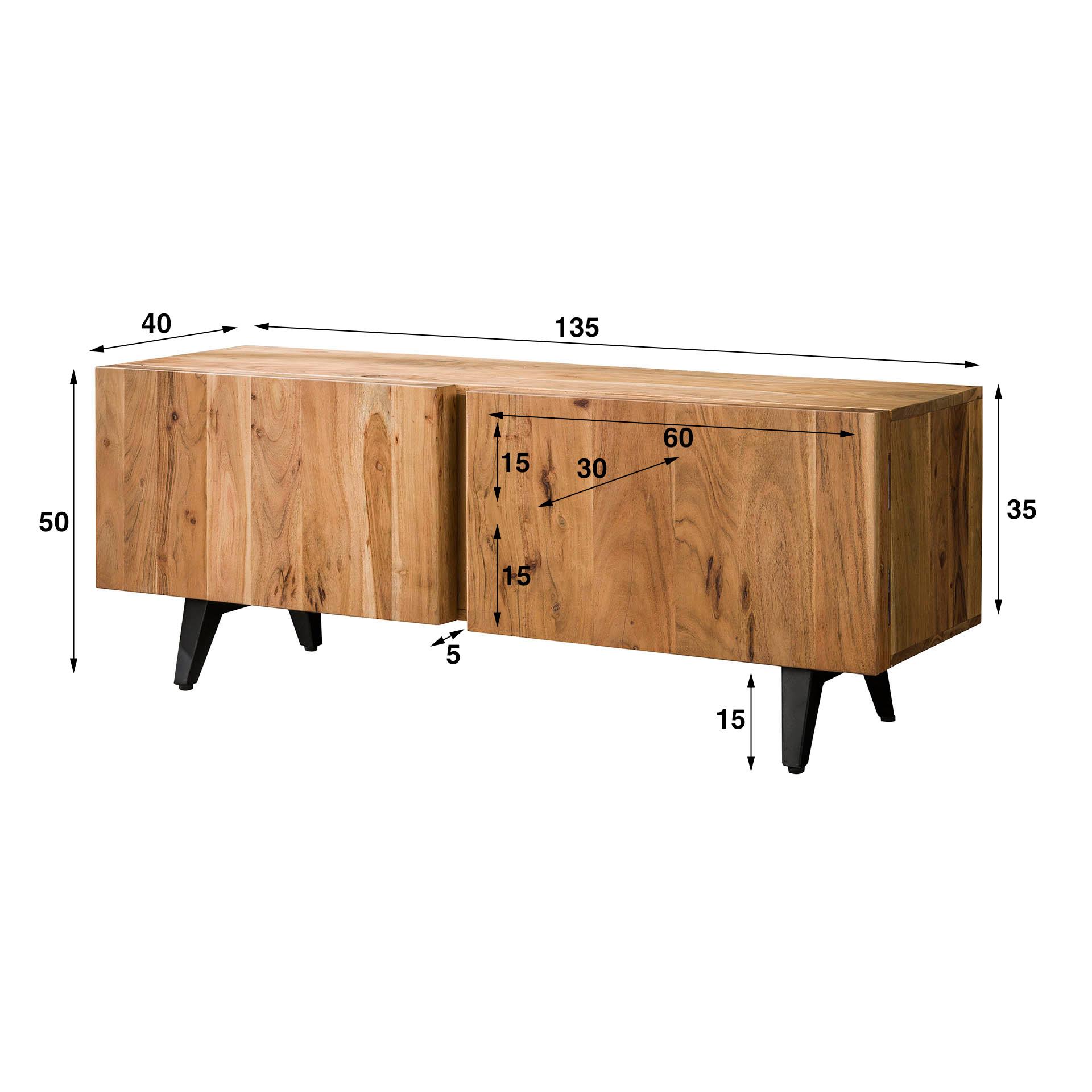 mutoni Bloc meuble bas TV acacia naturel 135  