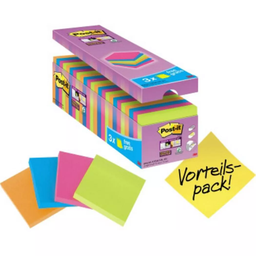 Post-it Foglietti Super Sticky 76x76 Mm Colori Assortiti 24 Blocchetti 90 Fogli