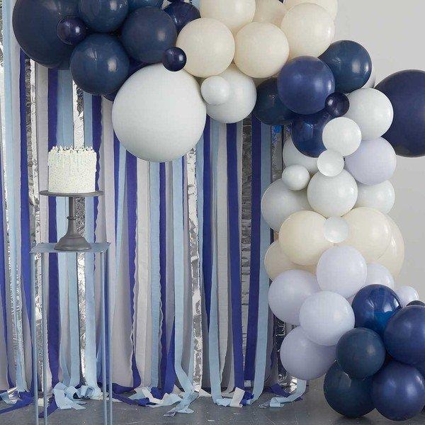 Ginger Ray  Luftschlangen & Luftballonbogen-Hintergrund in Blau, Creme und Silber 