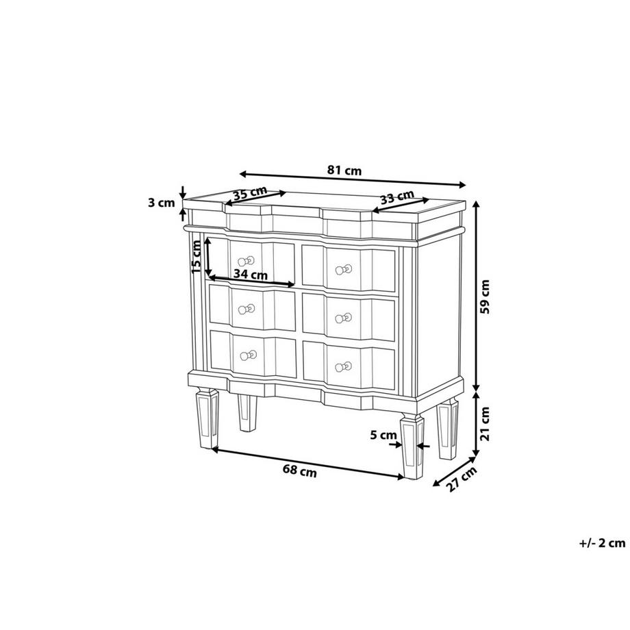 Beliani Cassettiera a 6 cassetti en Vetro Glamour MOZELA  