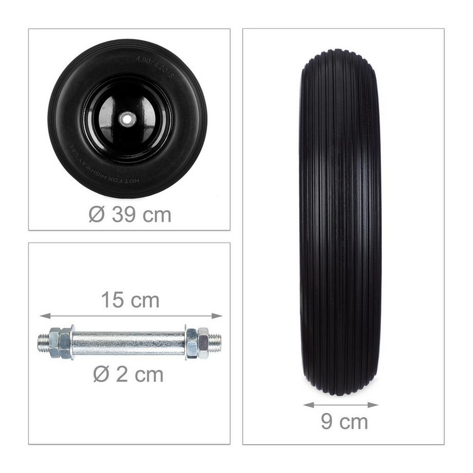 B2X  Schubkarrenrad aus Vollgummi mit Achse 
