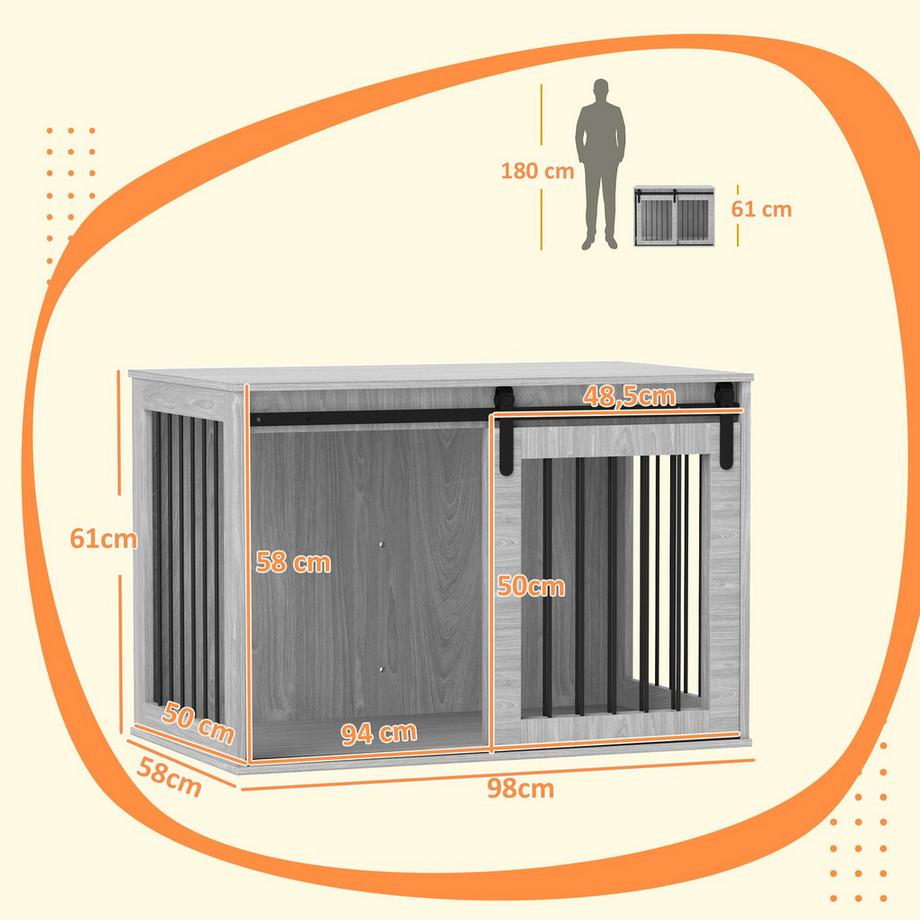 Northio  Hundekäfig für Zuhause, Abschließbar Hundehütte mit Eingang, Hundebox mit Schiebetür, Hundehaus für große Hunde unter 30 kg, Grau, 98 x 58 x 61 cm 