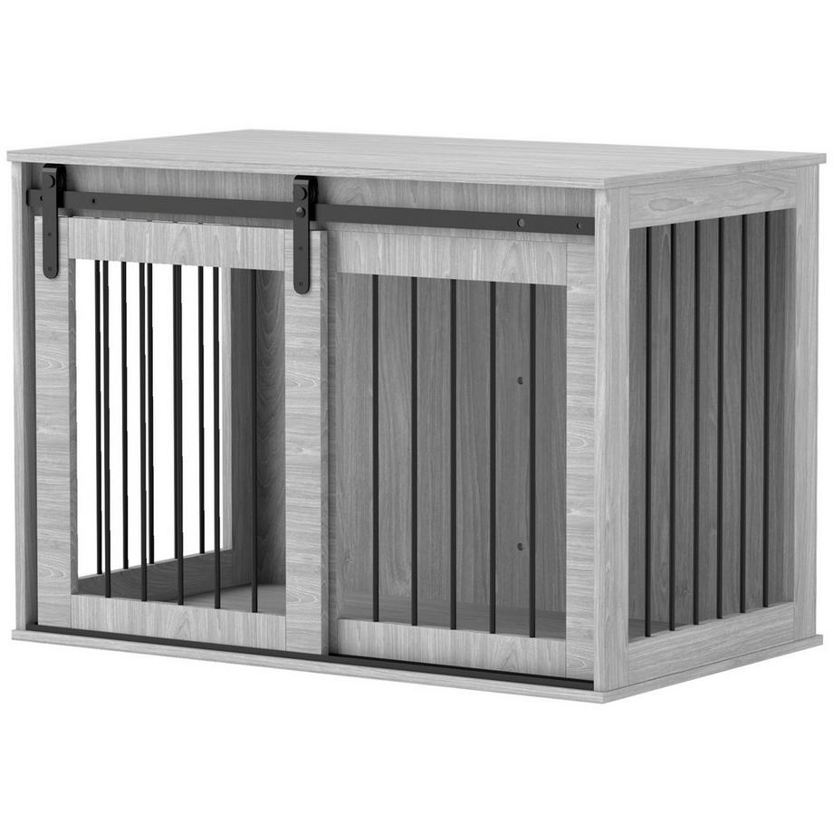 Northio  Hundekäfig für Zuhause, Abschließbar Hundehütte mit Eingang, Hundebox mit Schiebetür, Hundehaus für große Hunde unter 30 kg, Grau, 98 x 58 x 61 cm 