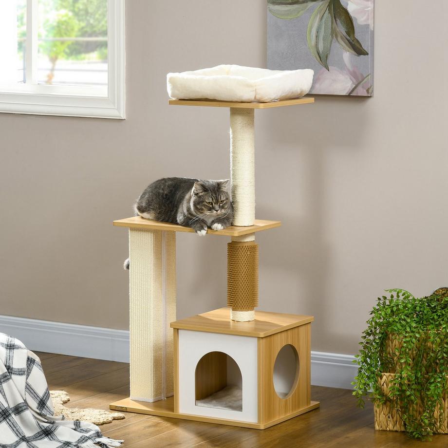 Northio  Arbre À Chat À Plusieurs Niveaux De 114 Cm Avec Grotte À Chat Et Colonne De Chatouillement, Pour Chats Jusqu'À 5 Kg, Chêne 