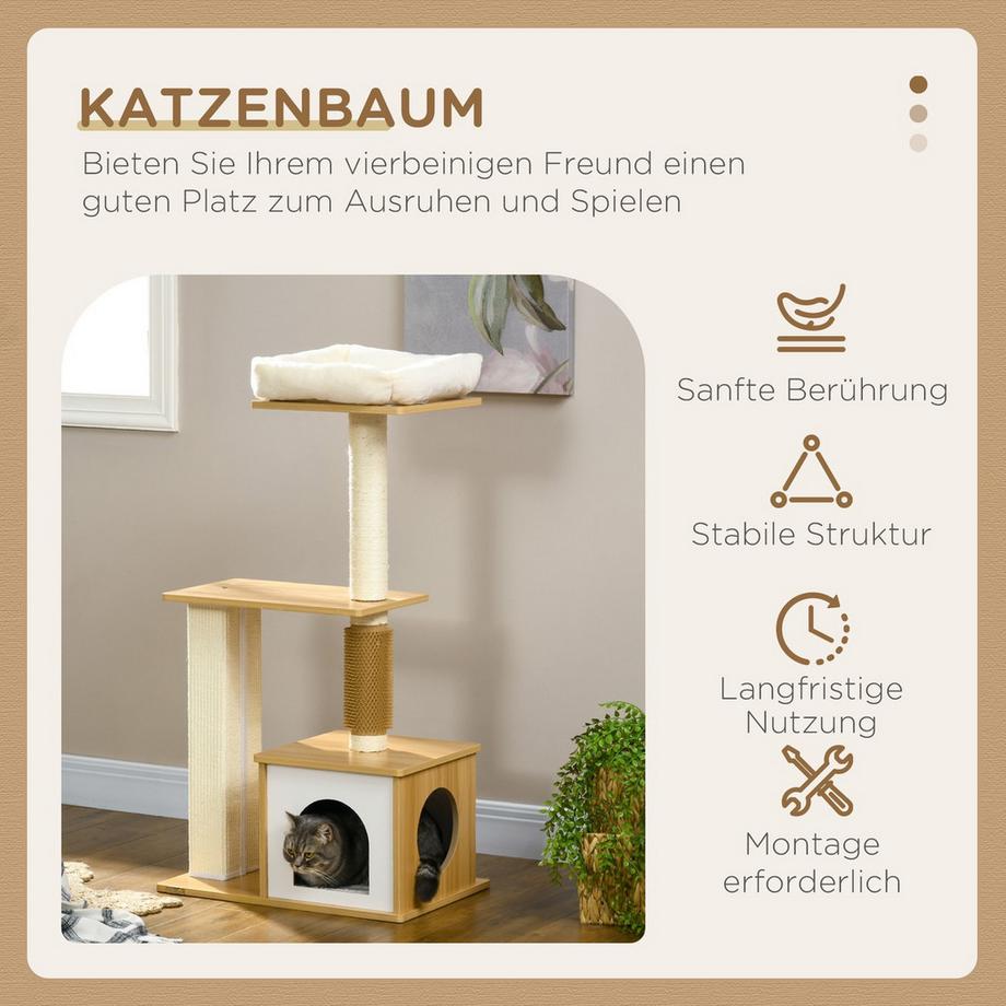 Northio  Arbre À Chat À Plusieurs Niveaux De 114 Cm Avec Grotte À Chat Et Colonne De Chatouillement, Pour Chats Jusqu'À 5 Kg, Chêne 