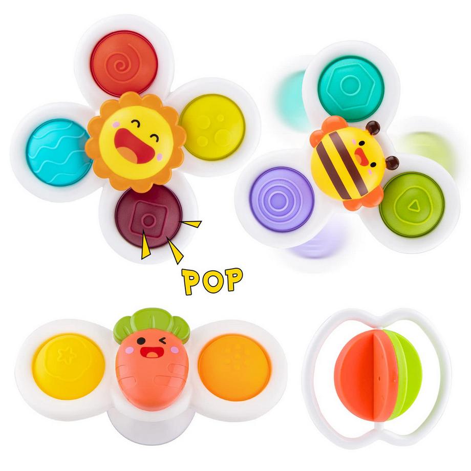 Babyspielzeug mit Saugnapf - 4PC Fidget Toys Weihnachten Spinner Finger Sensory Toy für Fenster Badespielzeug Wasserspielzeug