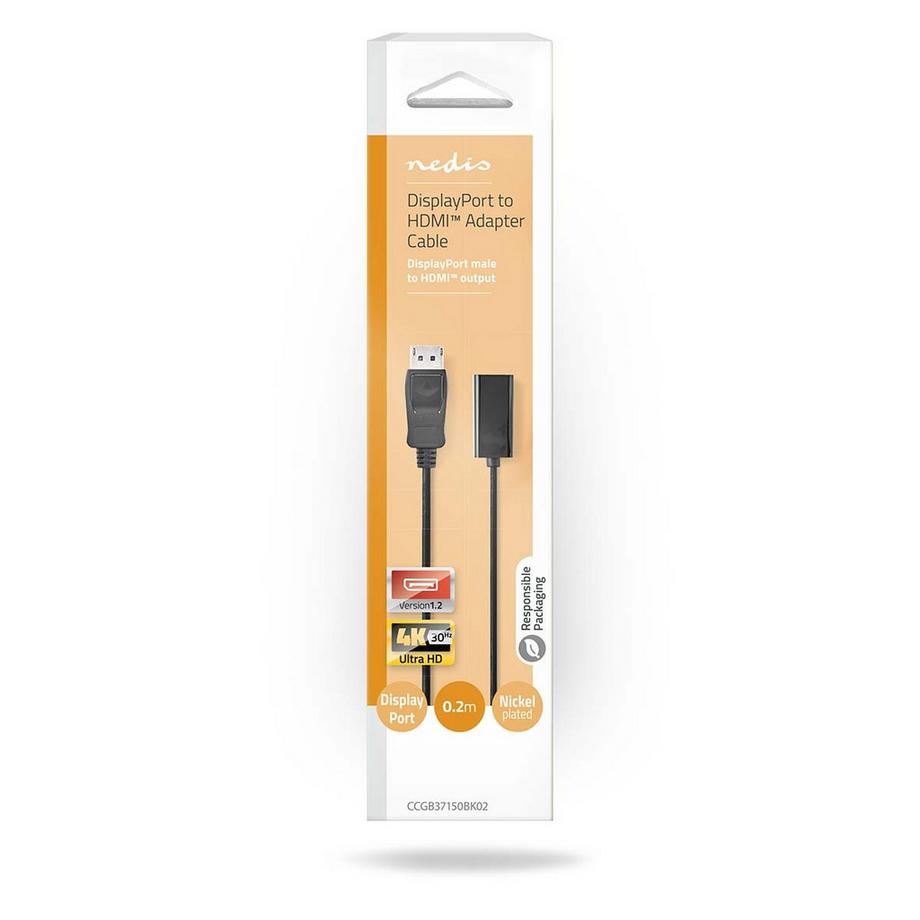 Nedis  Câble Displayport | DisplayPort Male | HDMI™ Output | 4K@30Hz | Nickel Plated | 0.20m | Round | PVC | Black | Boxes 