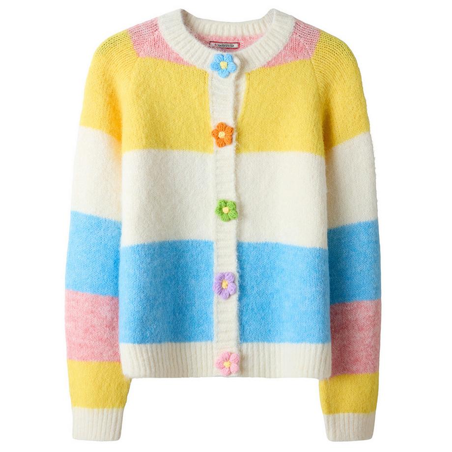 Joe Browns Gestreifte Strickjacke mit Blumenmotiv und Druckknöpfen  