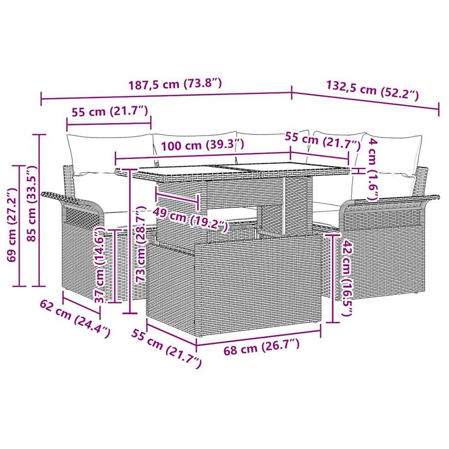 VidaXL Ensemble de meubles de jardin poly rattan  