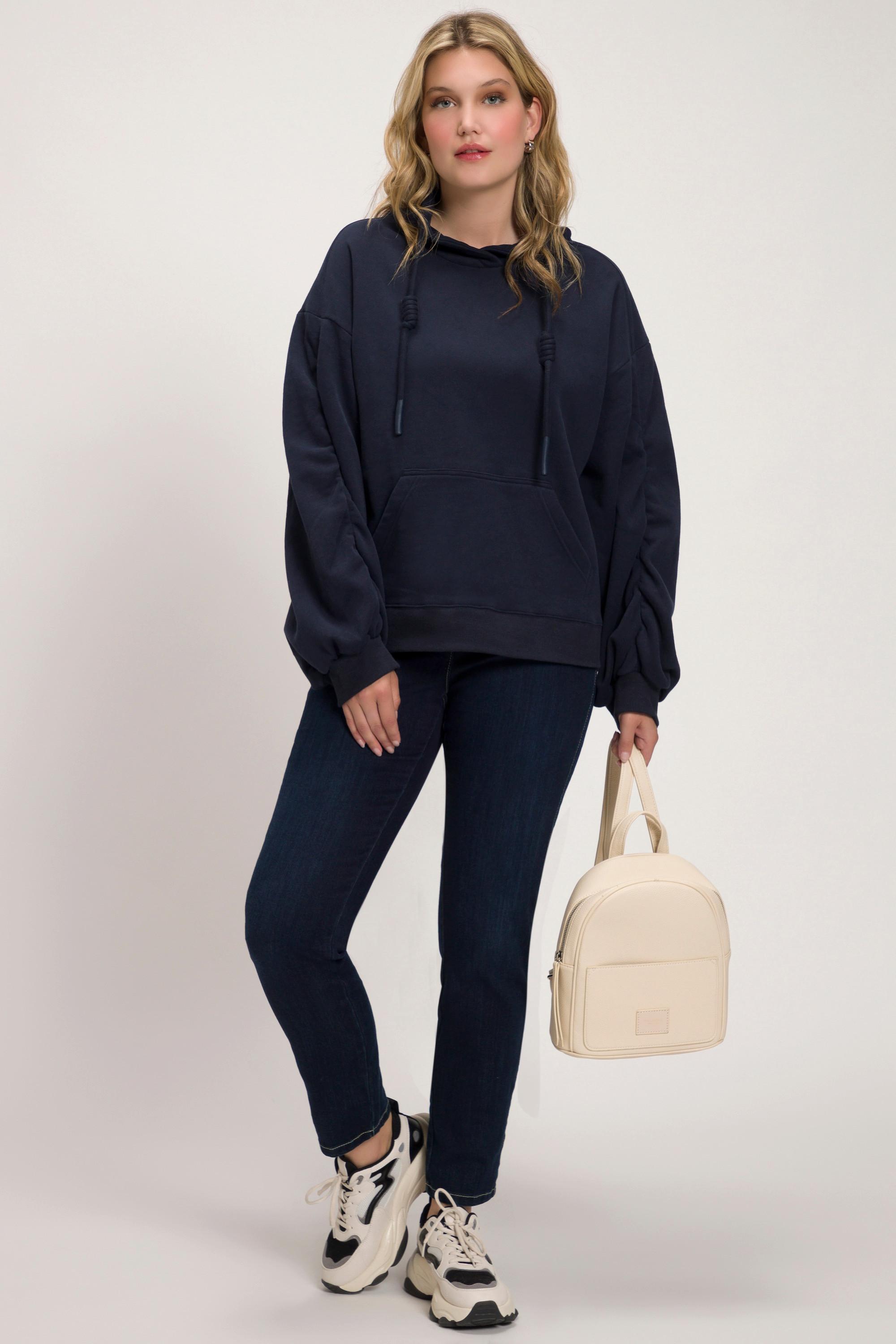 Ulla Popken  Sweat-shirt oversize à manches longues, poche kangourou et col montant 