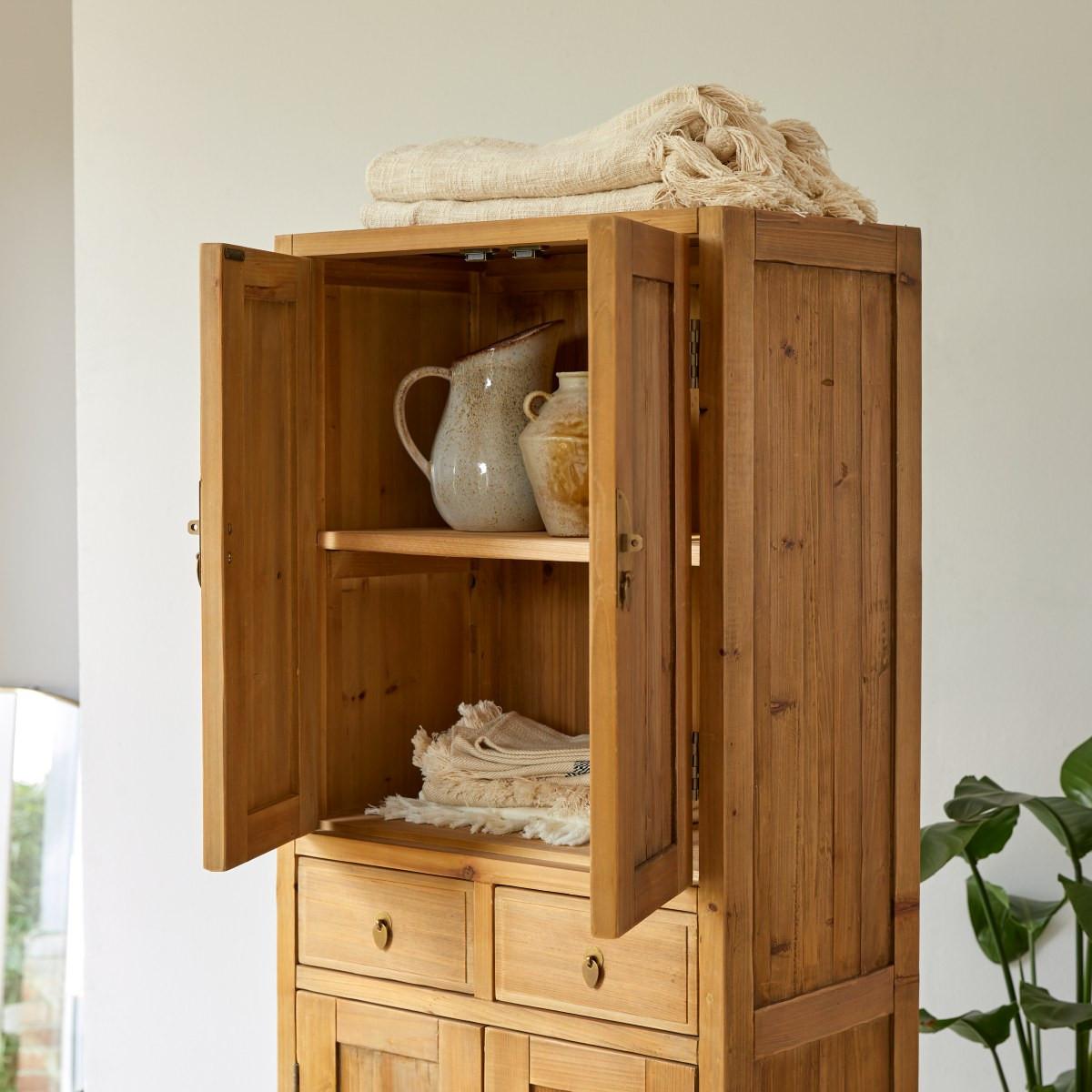 Tikamoon Armoire de rangement en pin massif recyclé Naturel Yuki  