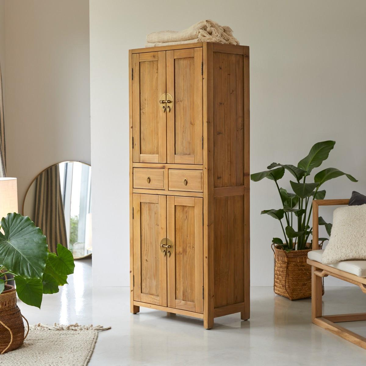 Tikamoon Armoire de rangement en pin massif recyclé Naturel Yuki  