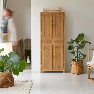 Tikamoon Armoire de rangement en pin massif recyclé Naturel Yuki  