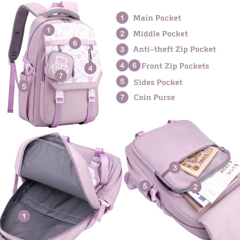 Only-bags.store Zaino scolastico leggero impermeabile per adolescenti con tasche multiple  