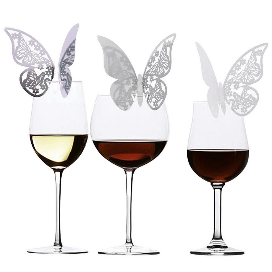 eStore  20x Tischkarte für Glas, Schmetterling - Weiß 