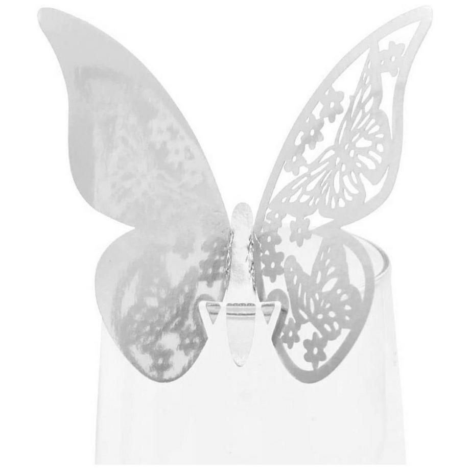 eStore  20x Tischkarte für Glas, Schmetterling - Weiß 