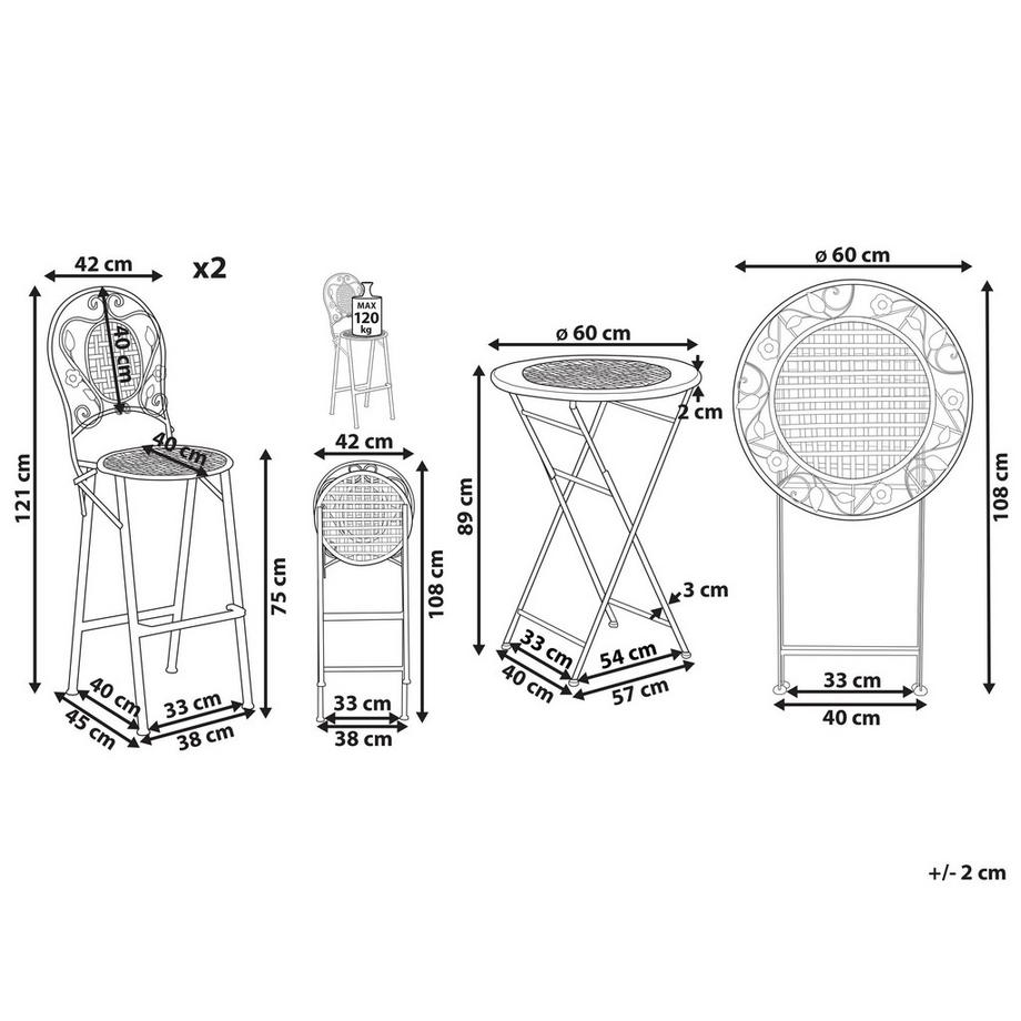 Beliani Set bar da giardino en Ferro Retrò BIVIO  