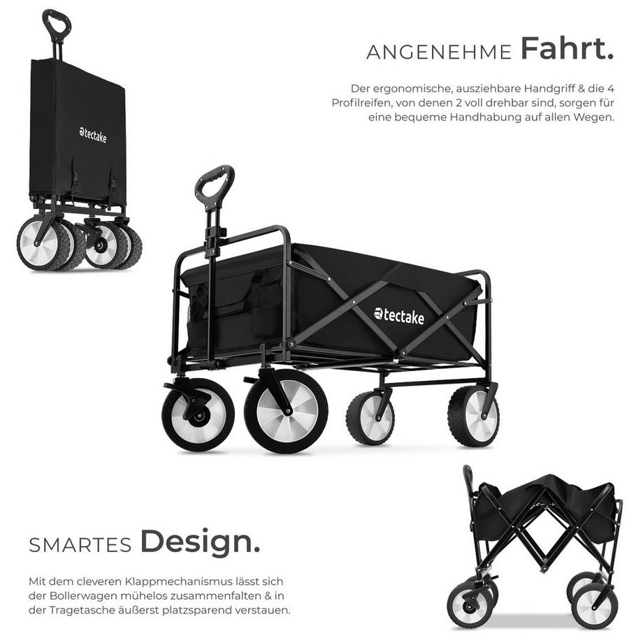 Tectake  Bollerwagen Leon faltbar mit Bremsen und gummierten Kunststoffrädern 