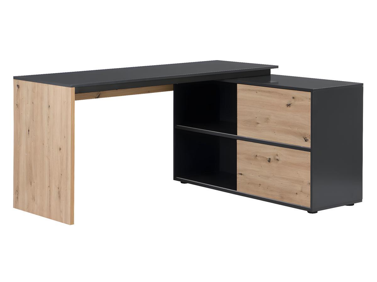 Vente-unique Bureau d'angle avec 2 porte coulissantes - MDF - Coloris : Naturel et noir - COLIOBA  
