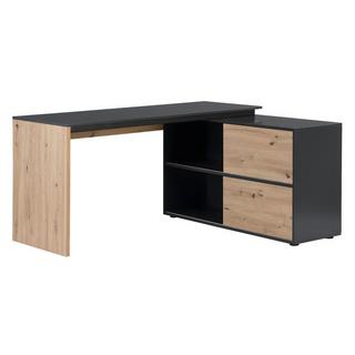 Vente-unique Scrivania angolare con 2 ante scorrevoli MDF Naturale e Nero - COLIOBA  