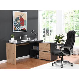 Vente-unique Bureau d'angle avec 2 porte coulissantes - MDF - Coloris : Naturel et noir - COLIOBA  