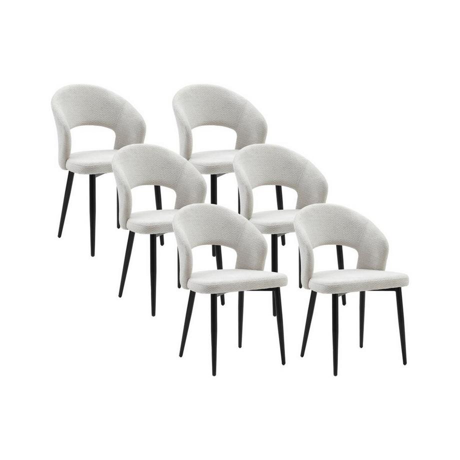 Lot de 6 chaises en tissu et métal noir - Gris - NIYAMA