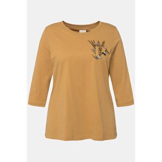 Ulla Popken  T-shirt en coton bio avec broderie, col rond et manches 3/4 