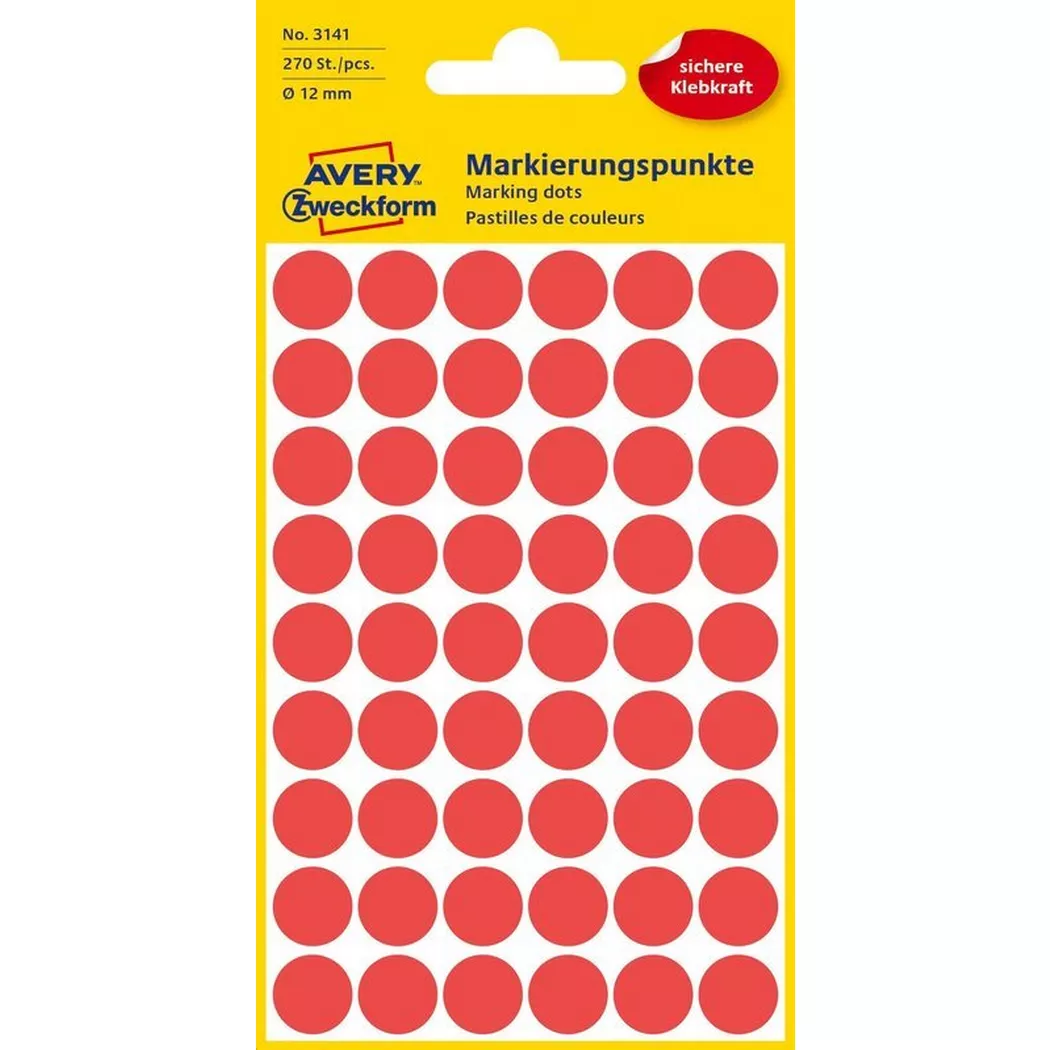 Avery Zweckform - AVERY ZWECKFORM Markierungspunkte,  12mm 270 Stück, One Size, Rosso Multicolore