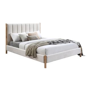 Vente-unique Bett 160 x 200 cm - Kopfteil mit vertikalen Ziernähten - Samt - Elfenbeinfarben - SIZAMA  