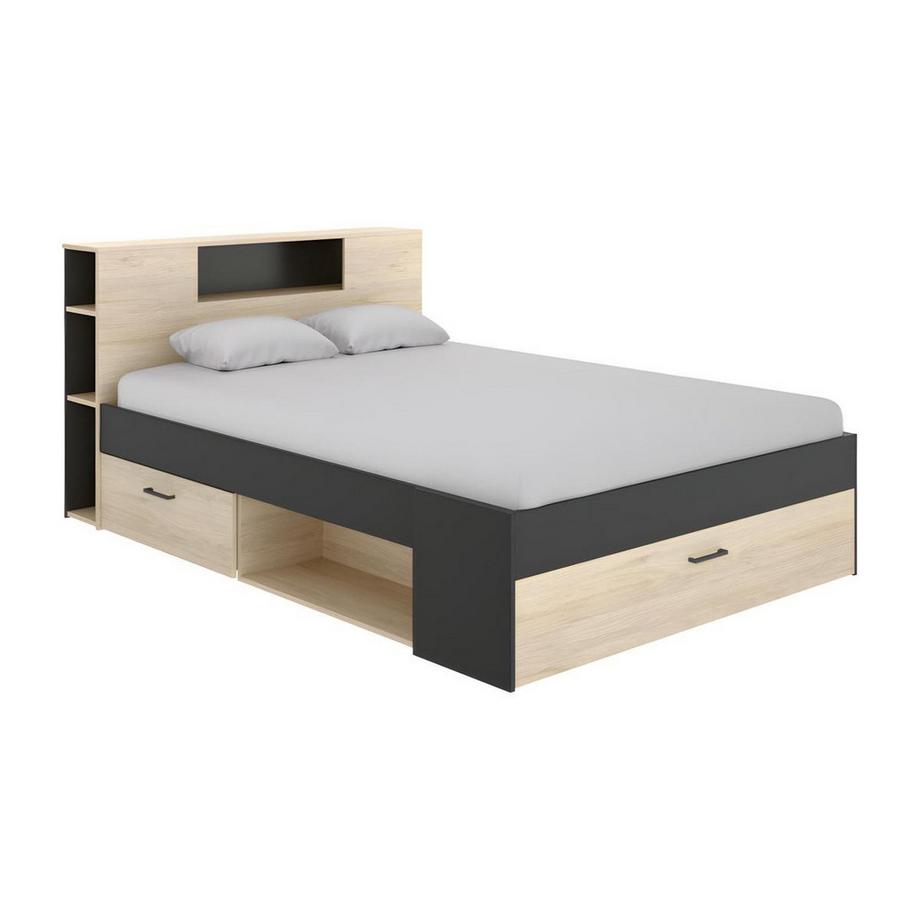 Vente-unique Bett mit Stauraum Schubladen Eiche LEANDRE  