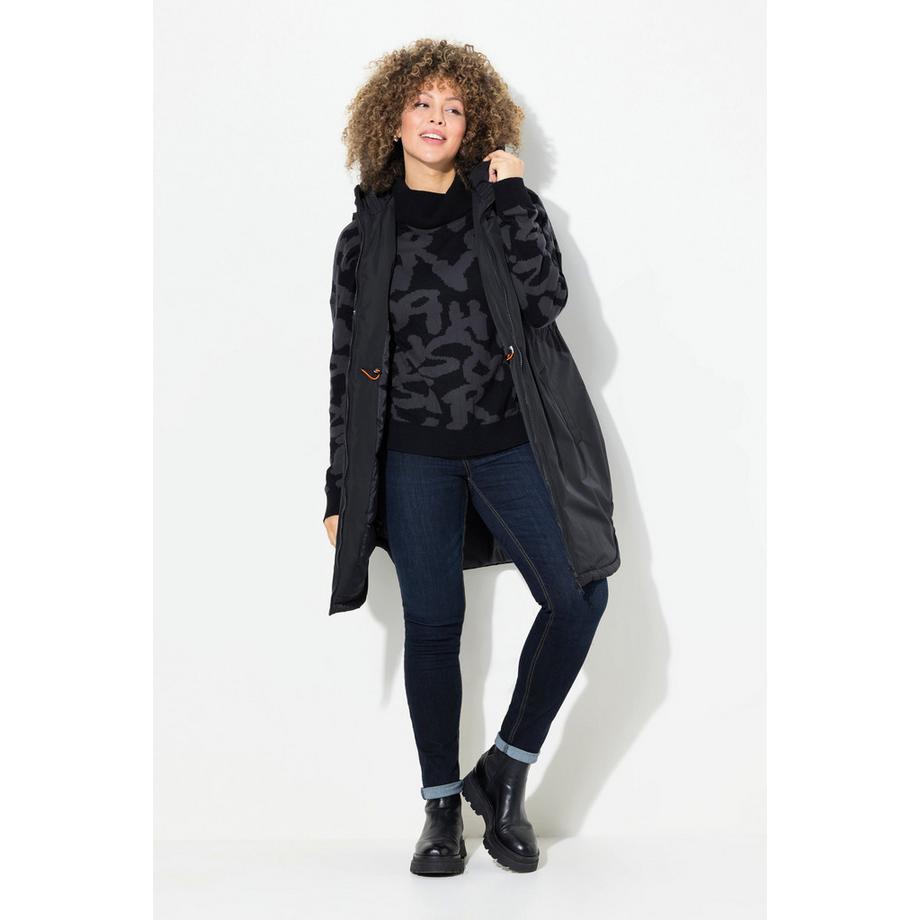 Ulla Popken Gilet déperlant à capuche avec fermeture à glissière à double sens  