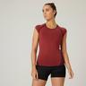 NYAMBA  T-shirt fitness manches courtes slim coton extensible col en V femme bordeaux Bordeaux