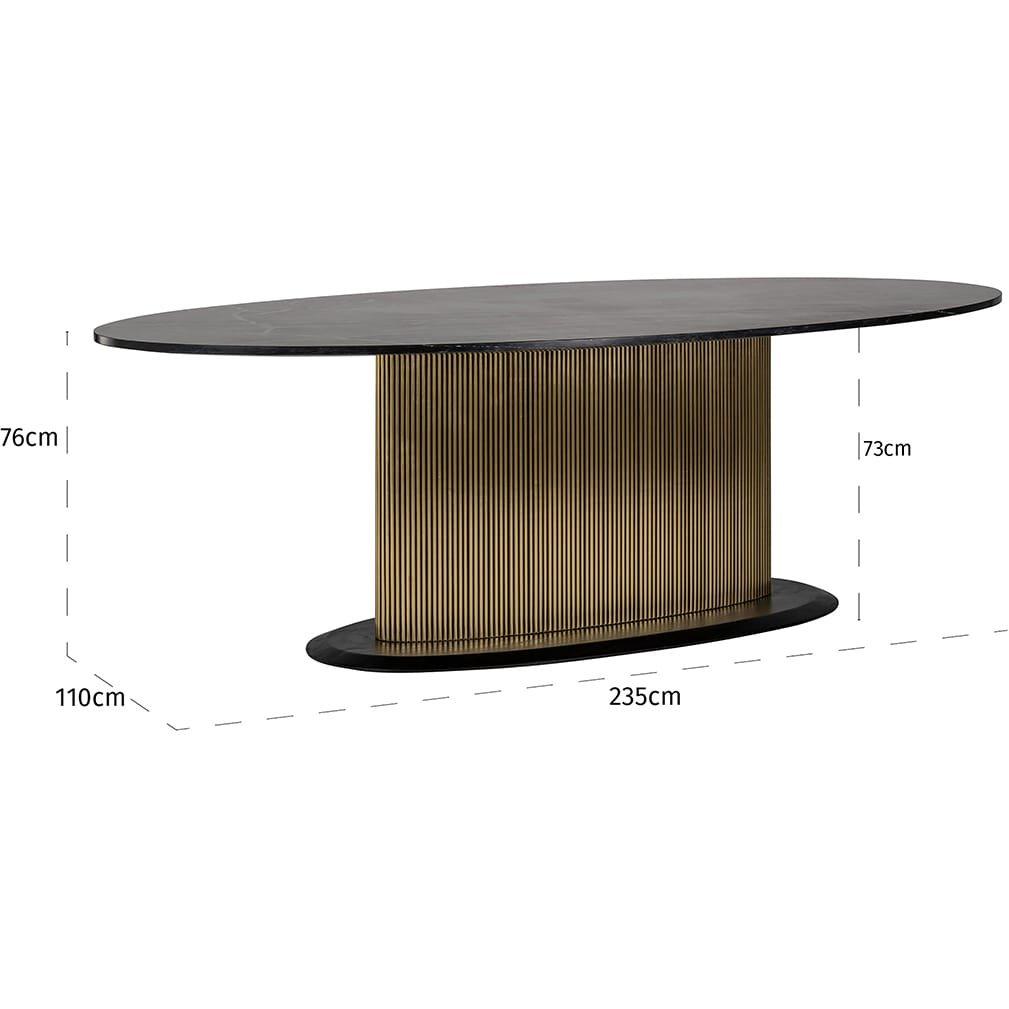 mutoni Table à manger Ironville marbre noir or ovale 235x110  