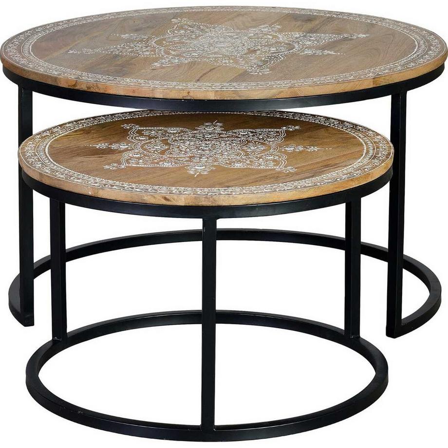 mutoni Table basse ronde mangue (lot de 2)  