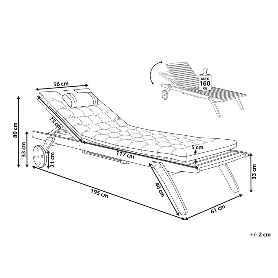 Beliani Sonnenliege mit Kissen aus Akazienholz  CESANA PREMIUM  
