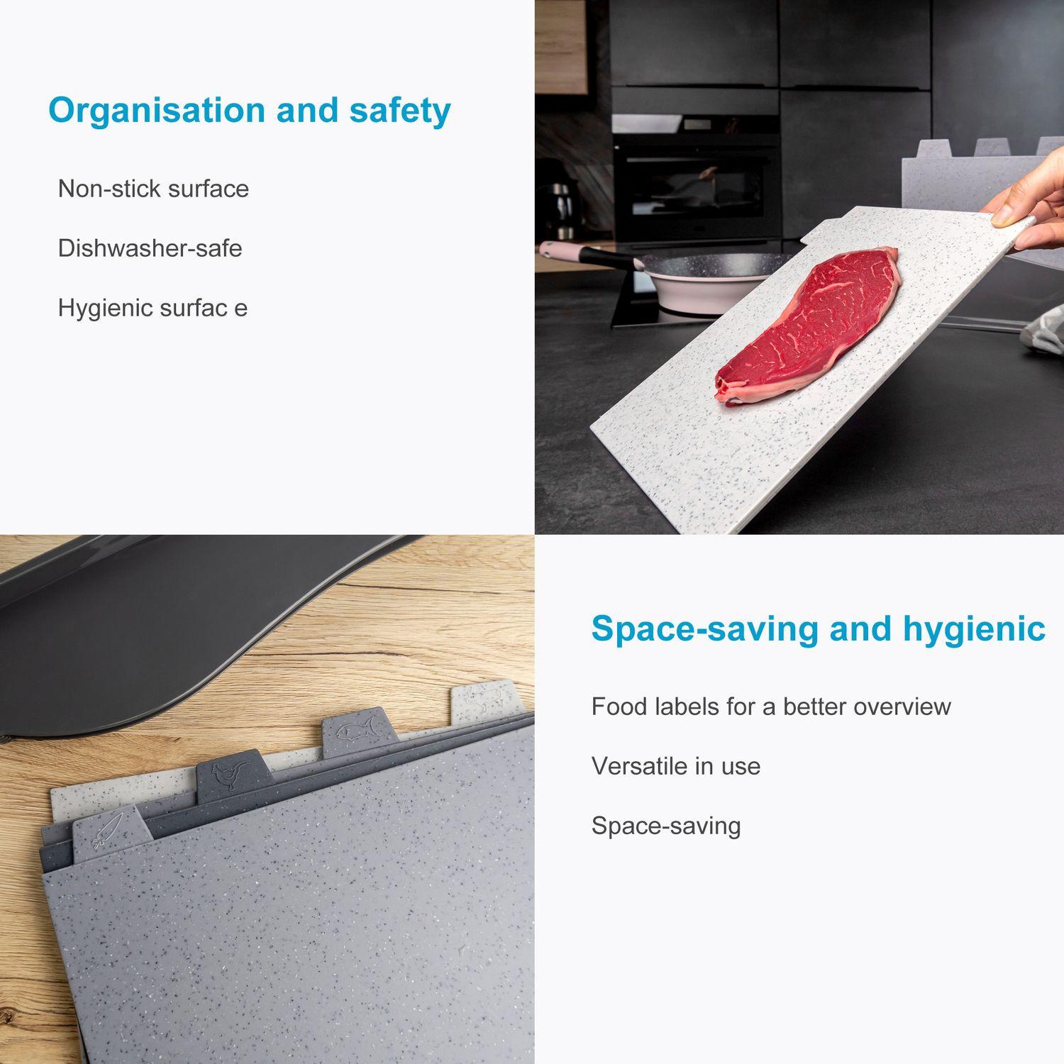 Intirilife Schneidebrett Set 5-teilig mit 4 Brettern und einer Halterung  