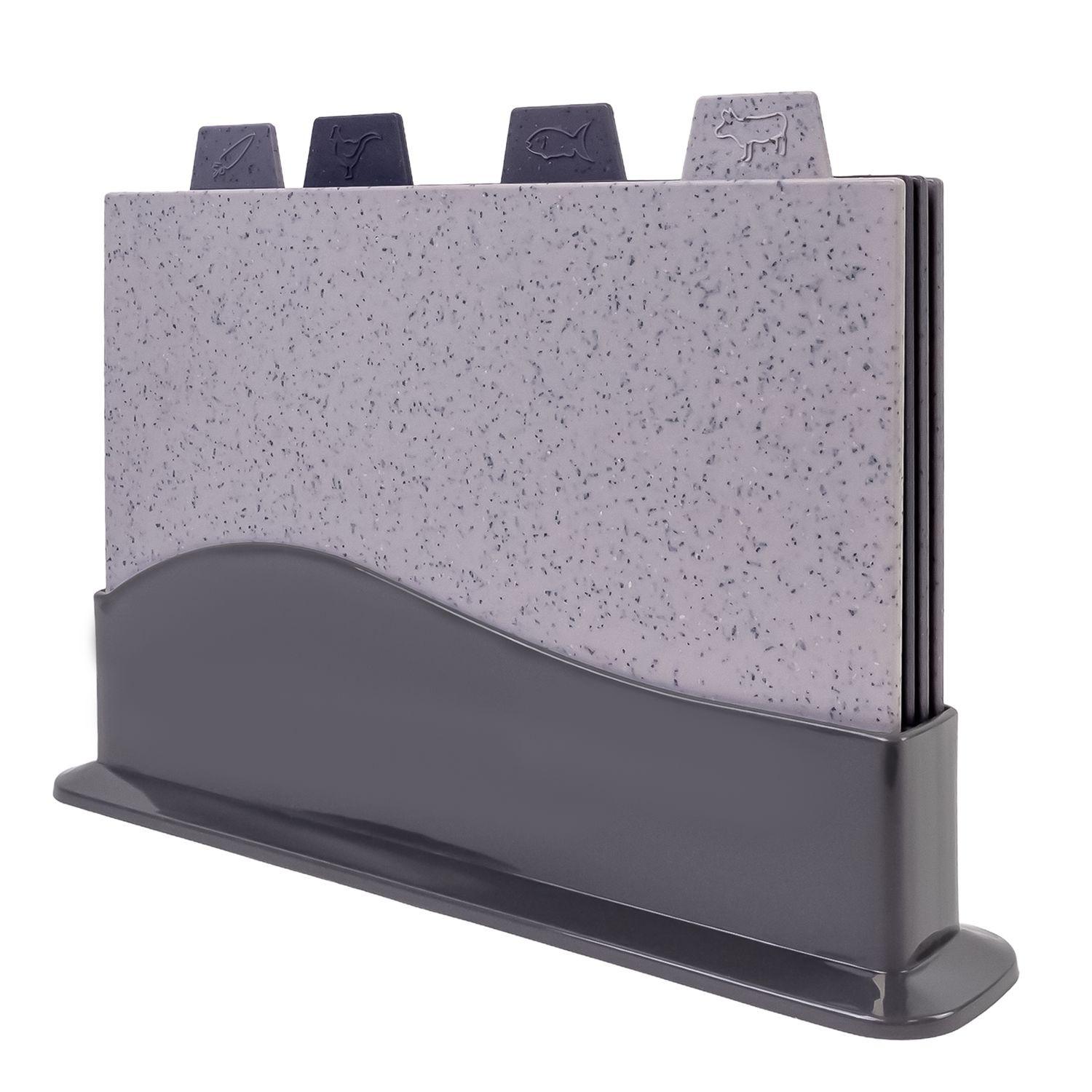 Intirilife Schneidebrett Set 5-teilig mit 4 Brettern und einer Halterung  