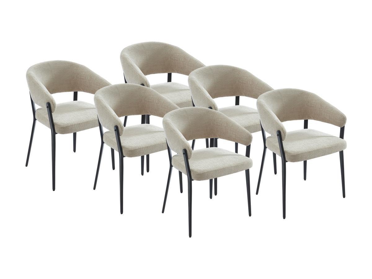 Vente-unique Lot de 6 chaises avec accoudoirs en tissu et métal noir - Beige - AVRELA  