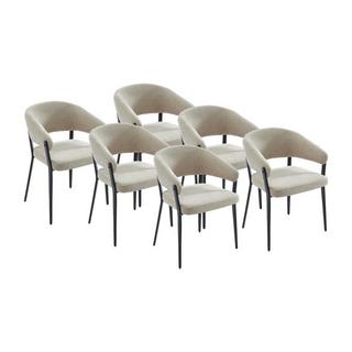 Vente-unique Lot de 6 chaises avec accoudoirs en tissu et métal noir - Beige - AVRELA  