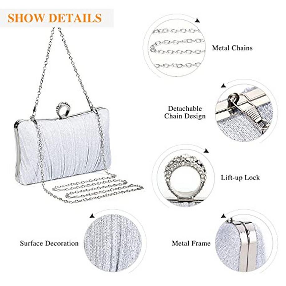 Only-bags.store Pailletten Strass Clutch Abendtasche mit Kette  